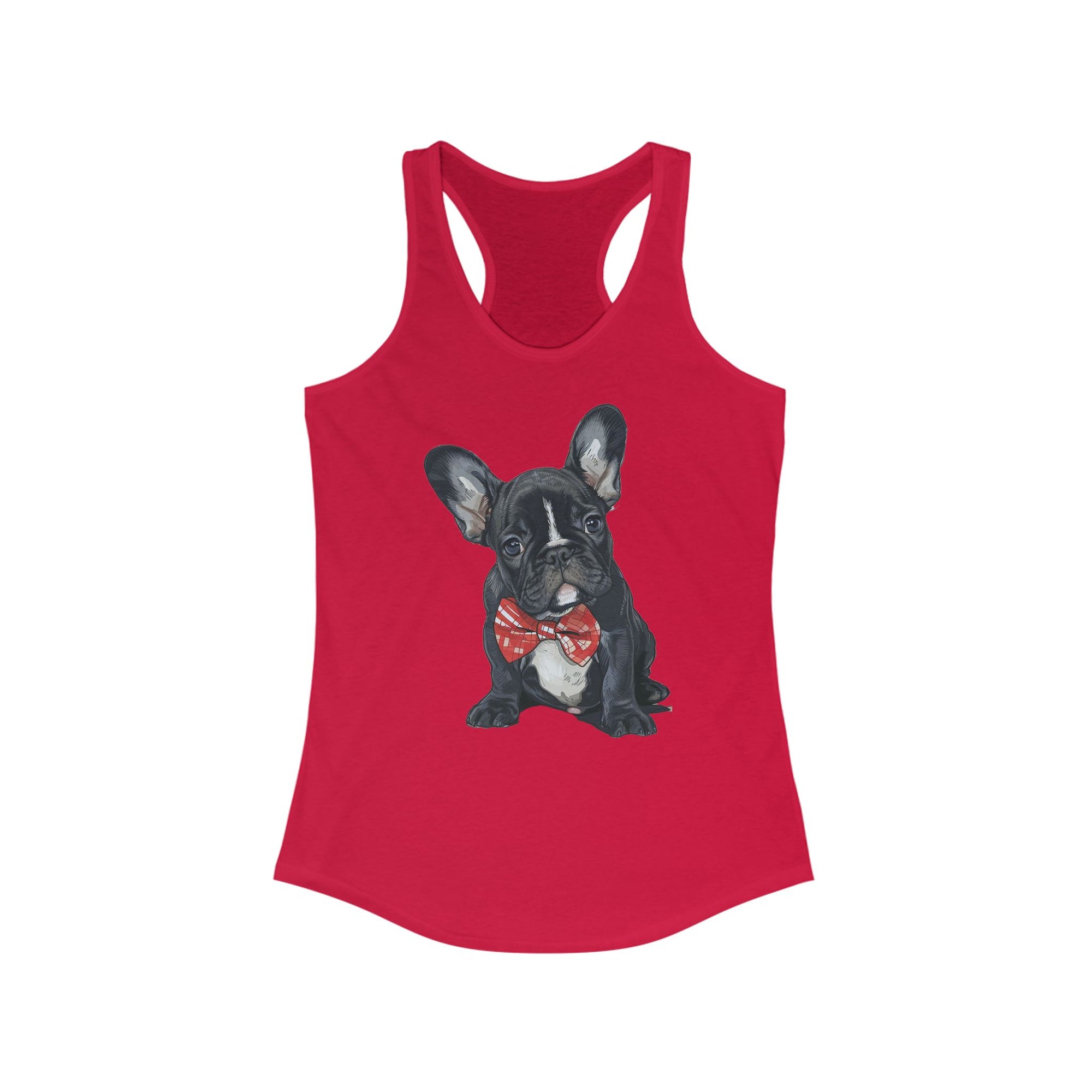 Camiseta de tirantes con espalda cruzada ideal para mujer con pajarita de bulldog francés