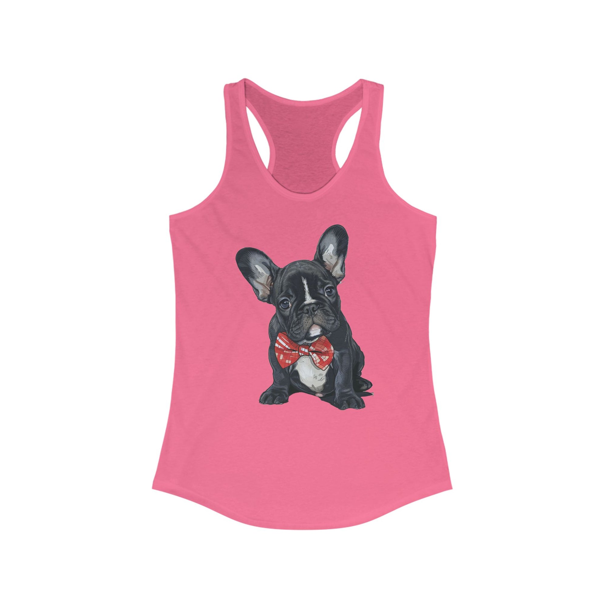 Camiseta de tirantes con espalda cruzada ideal para mujer con pajarita de bulldog francés