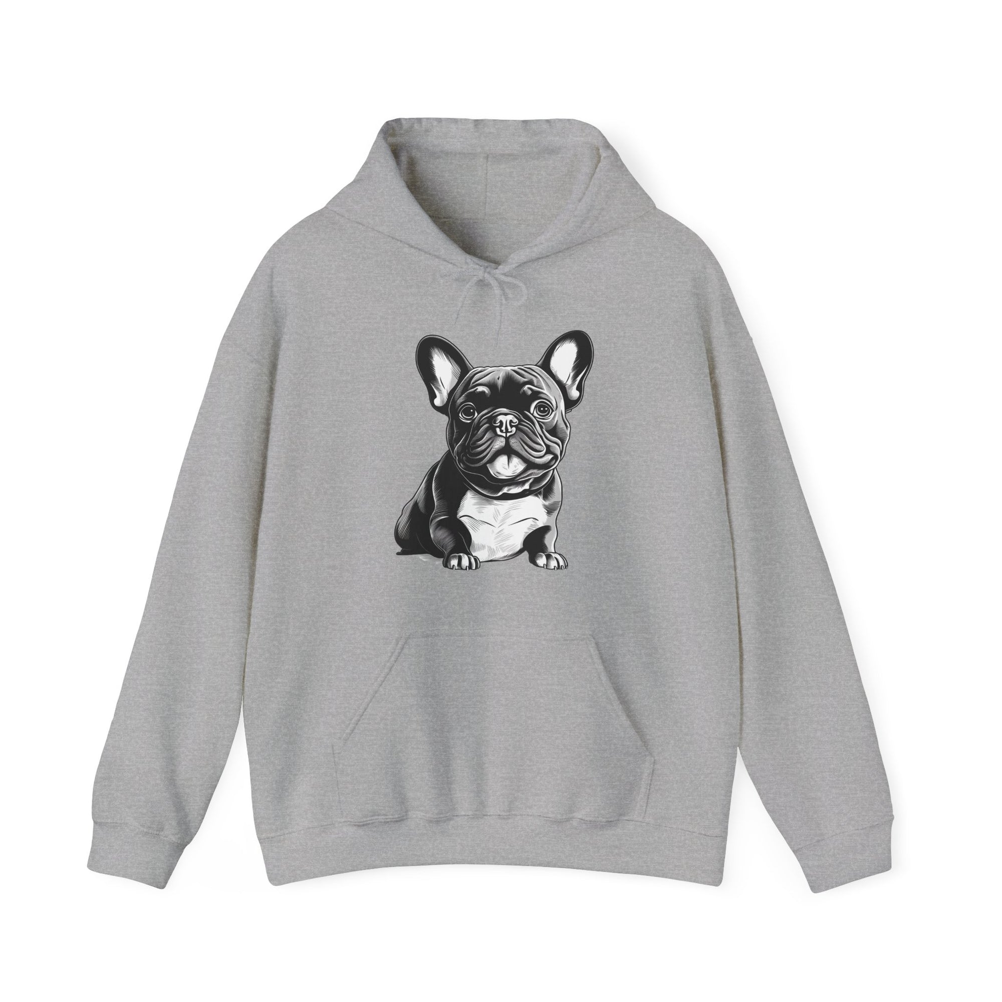 Sudadera con capucha y motivo de bulldog francés en blanco y negro