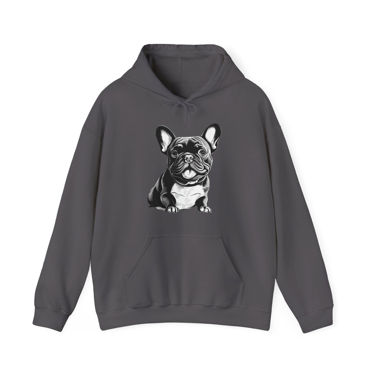 Sudadera con capucha y motivo de bulldog francés en blanco y negro