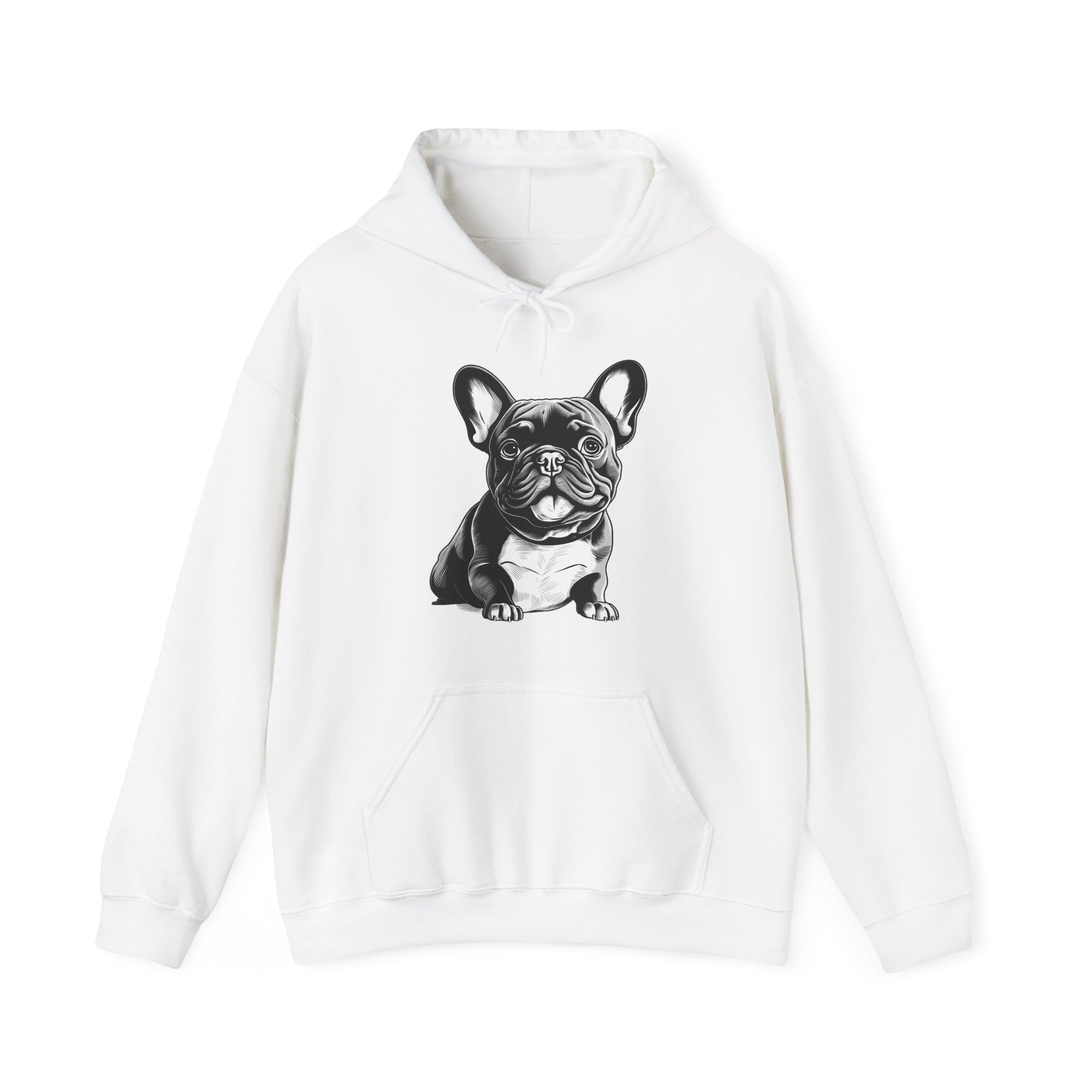 Sudadera con capucha y motivo de bulldog francés en blanco y negro