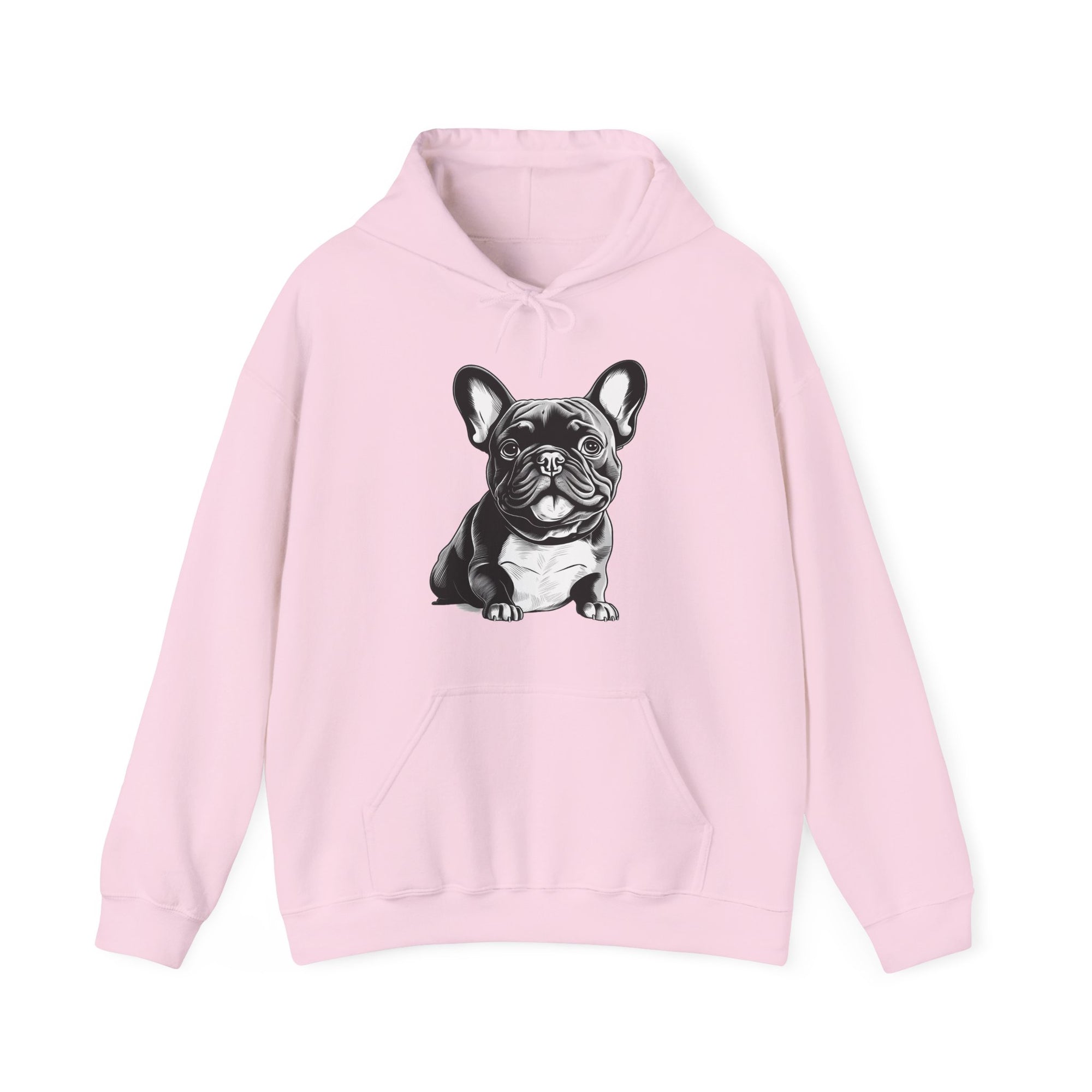 Sudadera con capucha y motivo de bulldog francés en blanco y negro