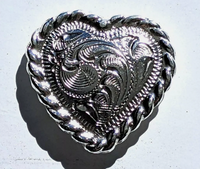 Concho - Silver Heart Rope Border Screwback Conchos (4 pack)