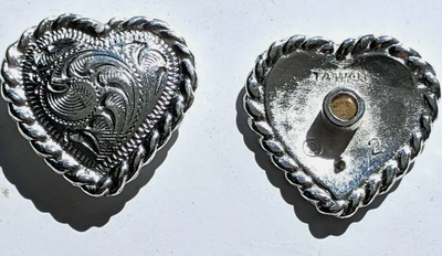 Concho - Silver Heart Rope Border Screwback Conchos (4 pack)