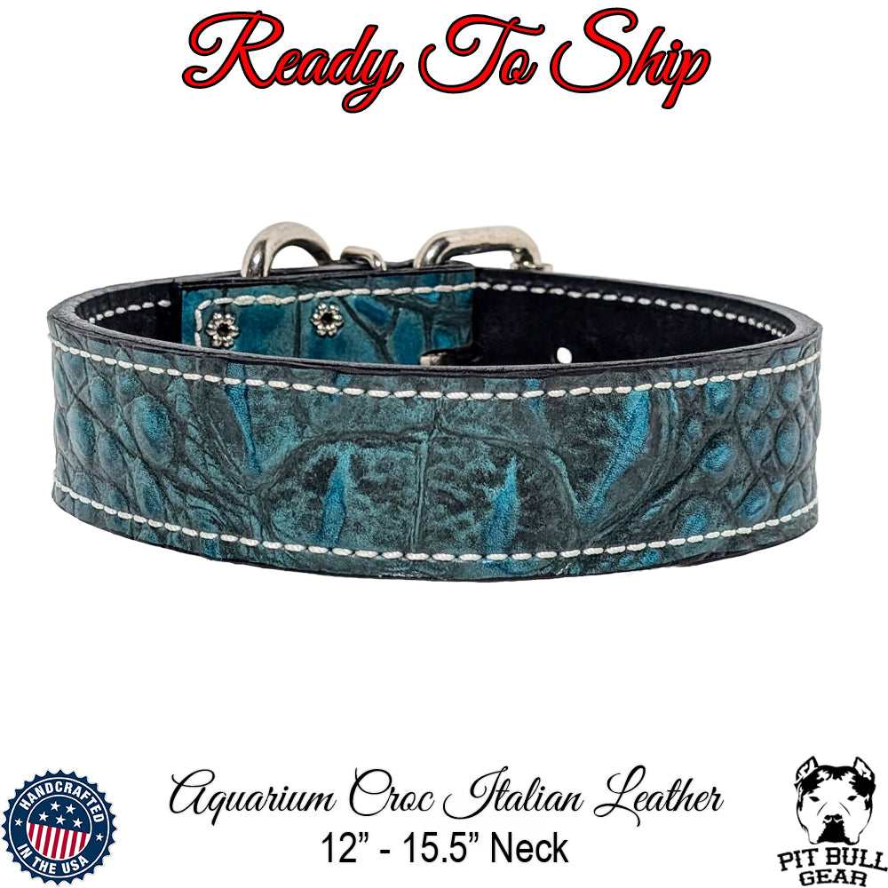 *1.5&quot; Wide Aquarium Croc Leather Dog Collar (12&quot;-15.5&quot;)