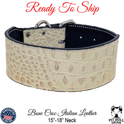 *2.5" Wide Bone Croc Leather Collar (15"-18") Neck