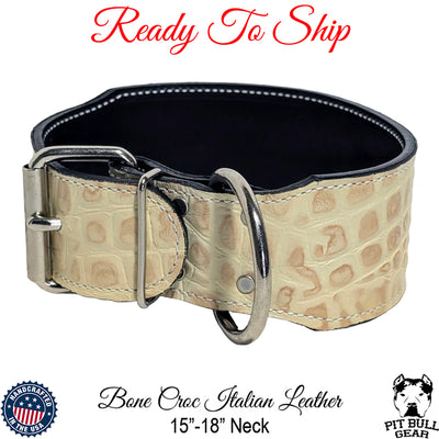 *2.5" Wide Bone Croc Leather Collar (15"-18") Neck