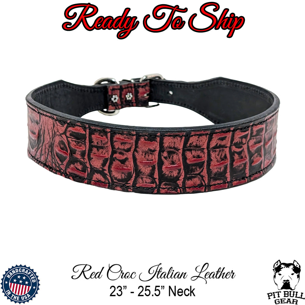 *2&quot; Wide Red Croc Leather Tapered Dog Collar (23&quot;-25.5&quot;) Neck