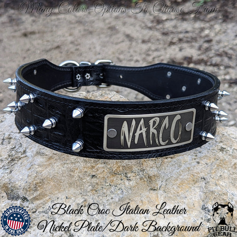 W47 - 2 Bully Spiked Leather Collar