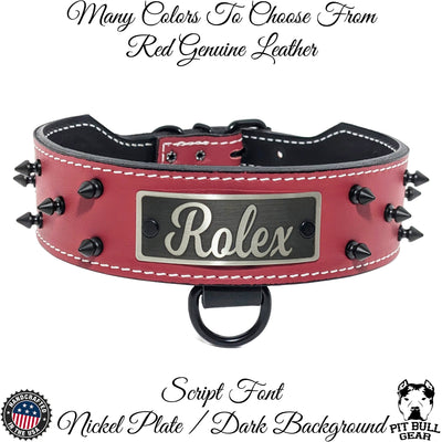 N6 - 2" Wide Personalized Tapered Leather Dog Collar with Spikes