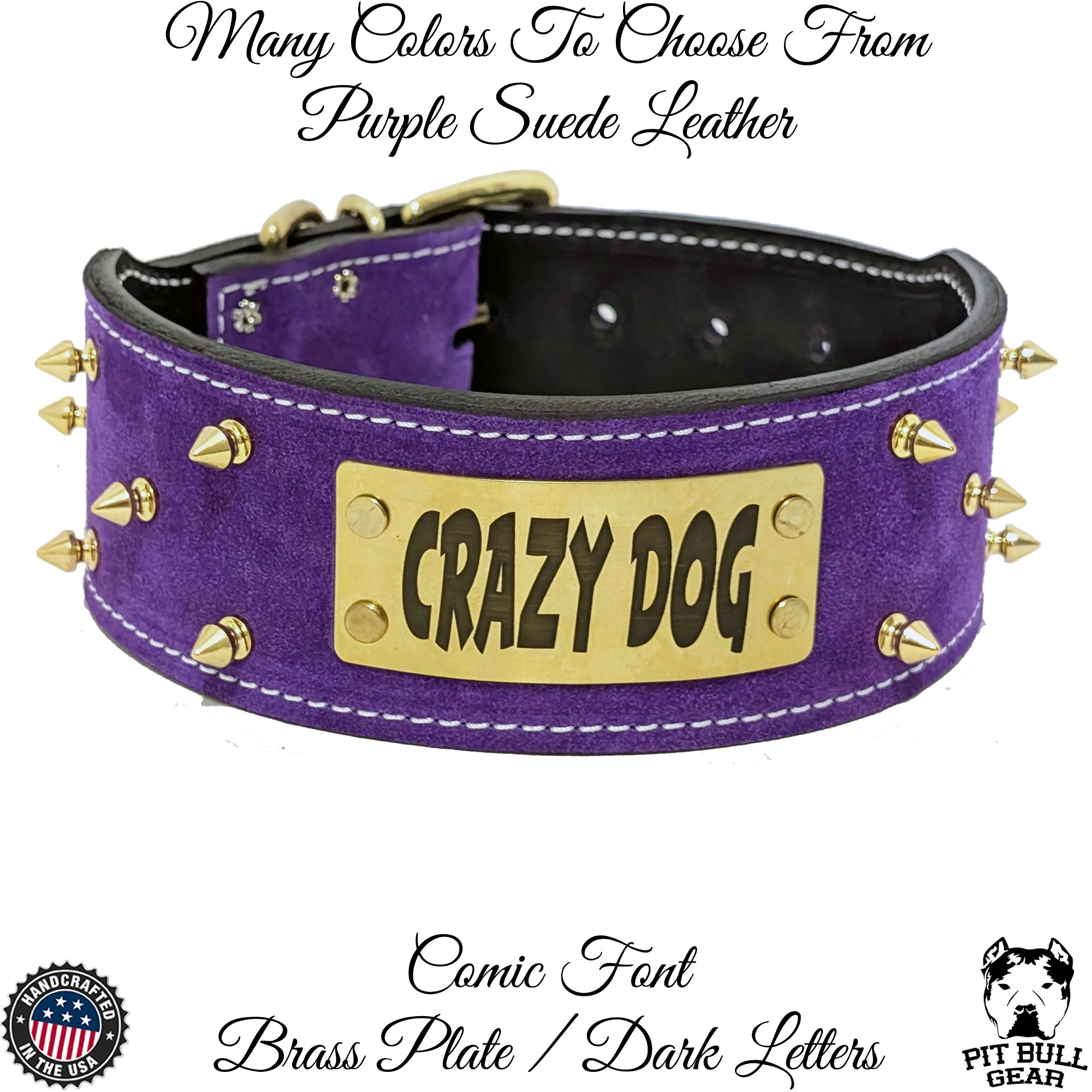 NJ1 - Collar de cuero para perros de 2,5" de ancho con púas y placa con nombre