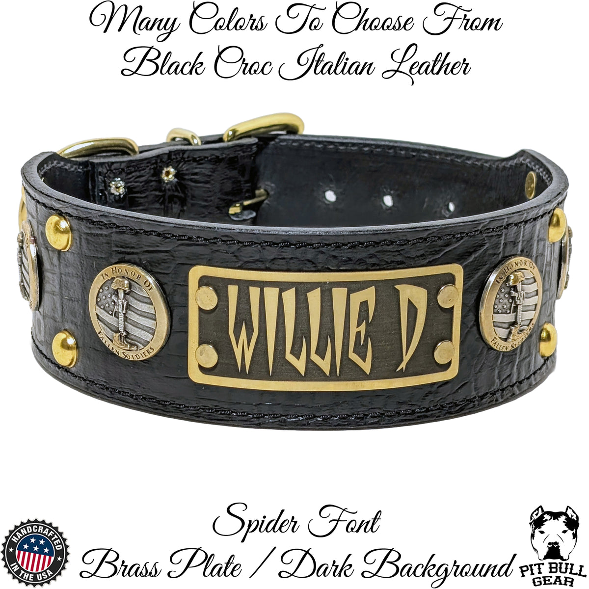 NJ6 - 2.5&quot; Wide Personalized Fallen Soldiers Leather Dog Collar