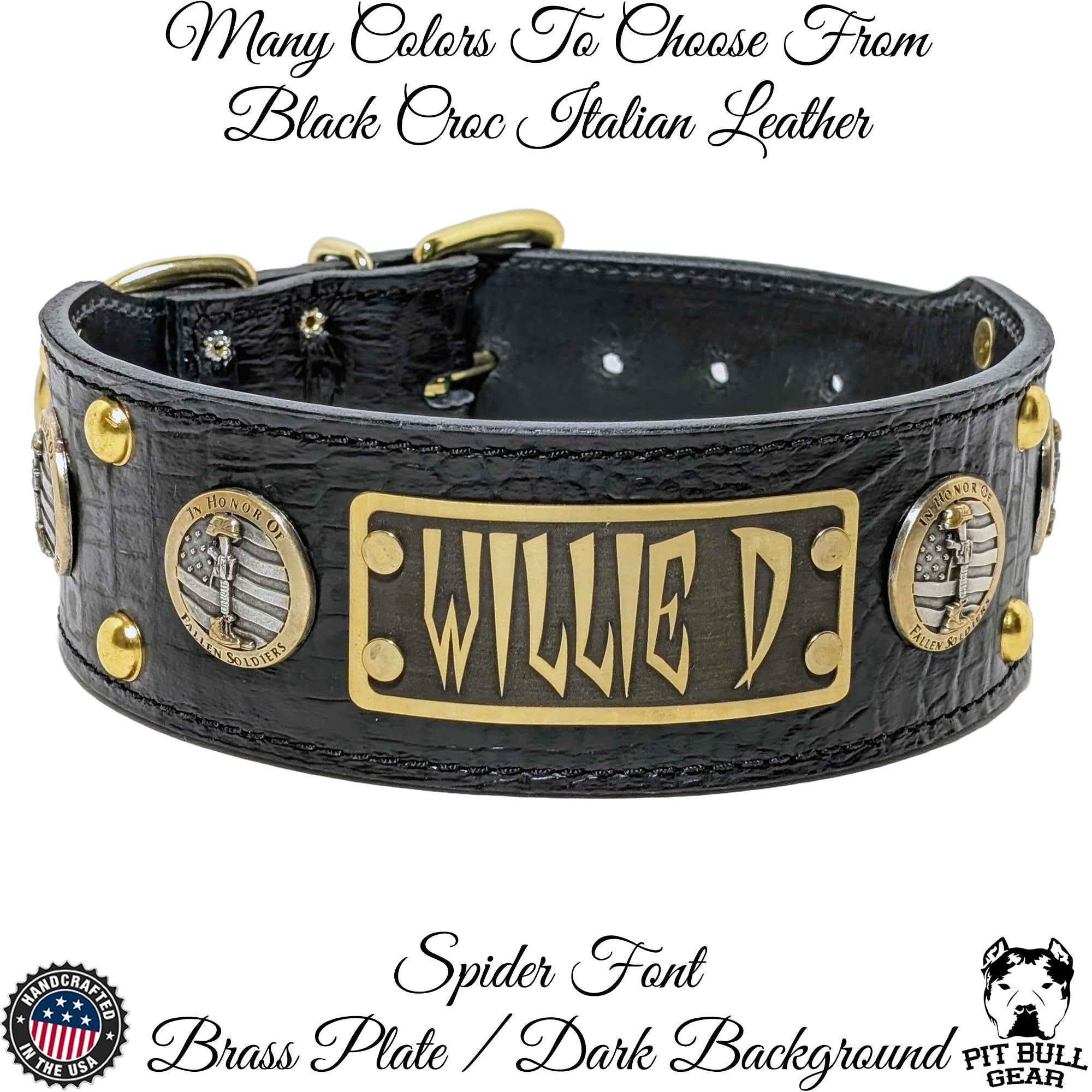 NJ6 - 2.5" Wide Personalized Fallen Soldiers Leather Dog Collar