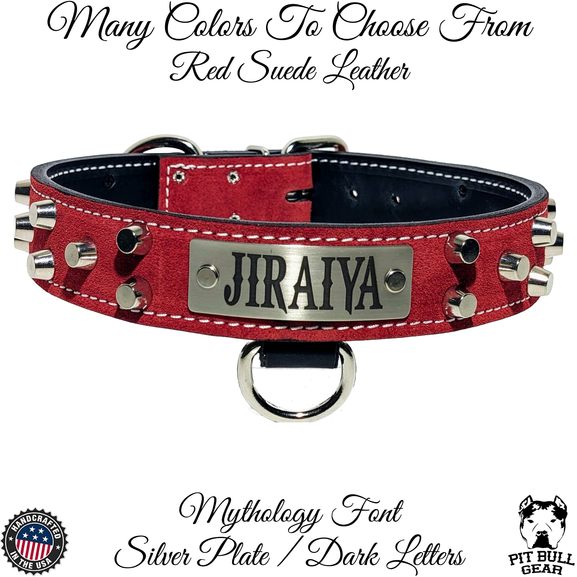 NV44 - 1.5" Wide Leather Dog Collar Name Plate Bucket Studded