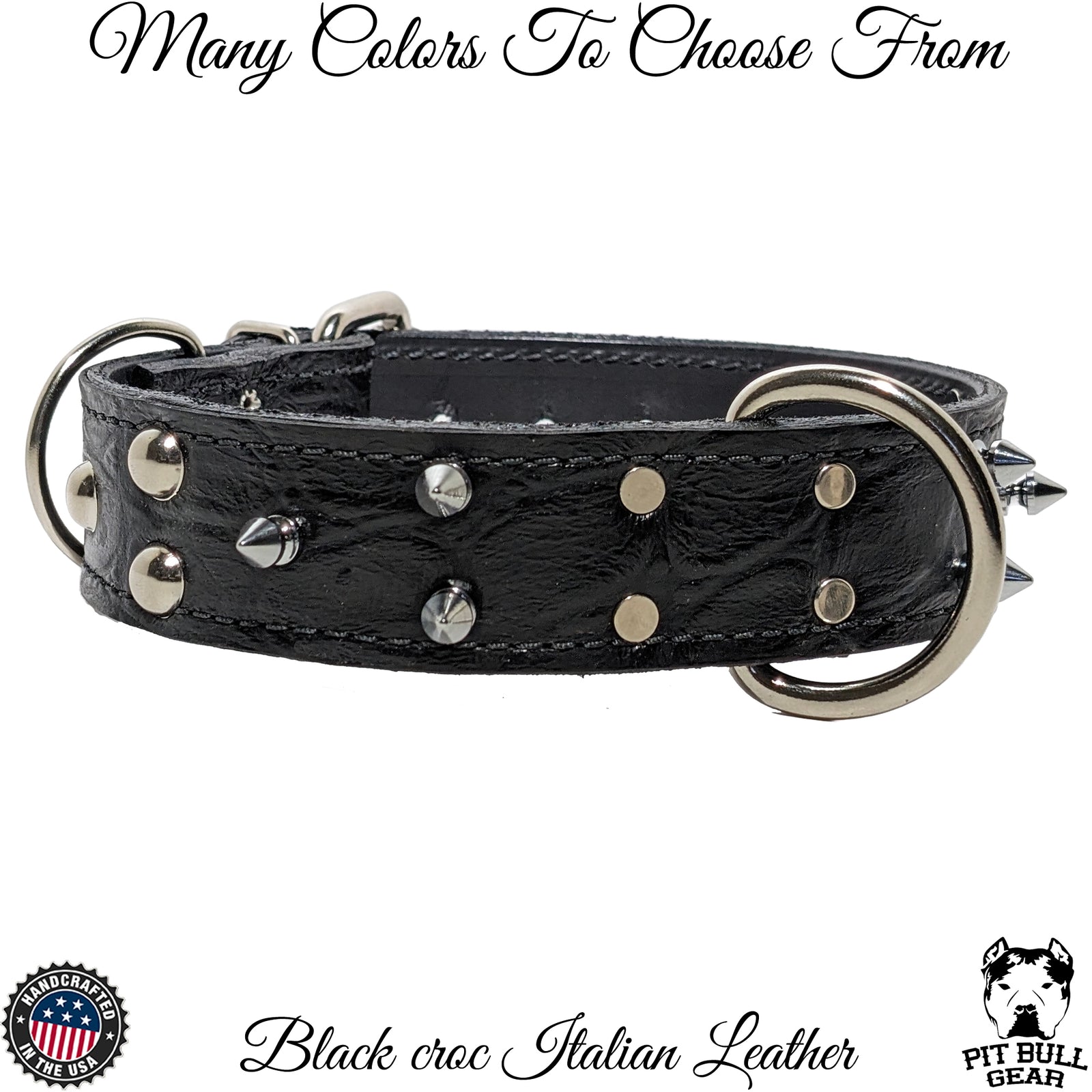 V33 - 1.5" Wide Spiked & Studded Leather Dog Collar