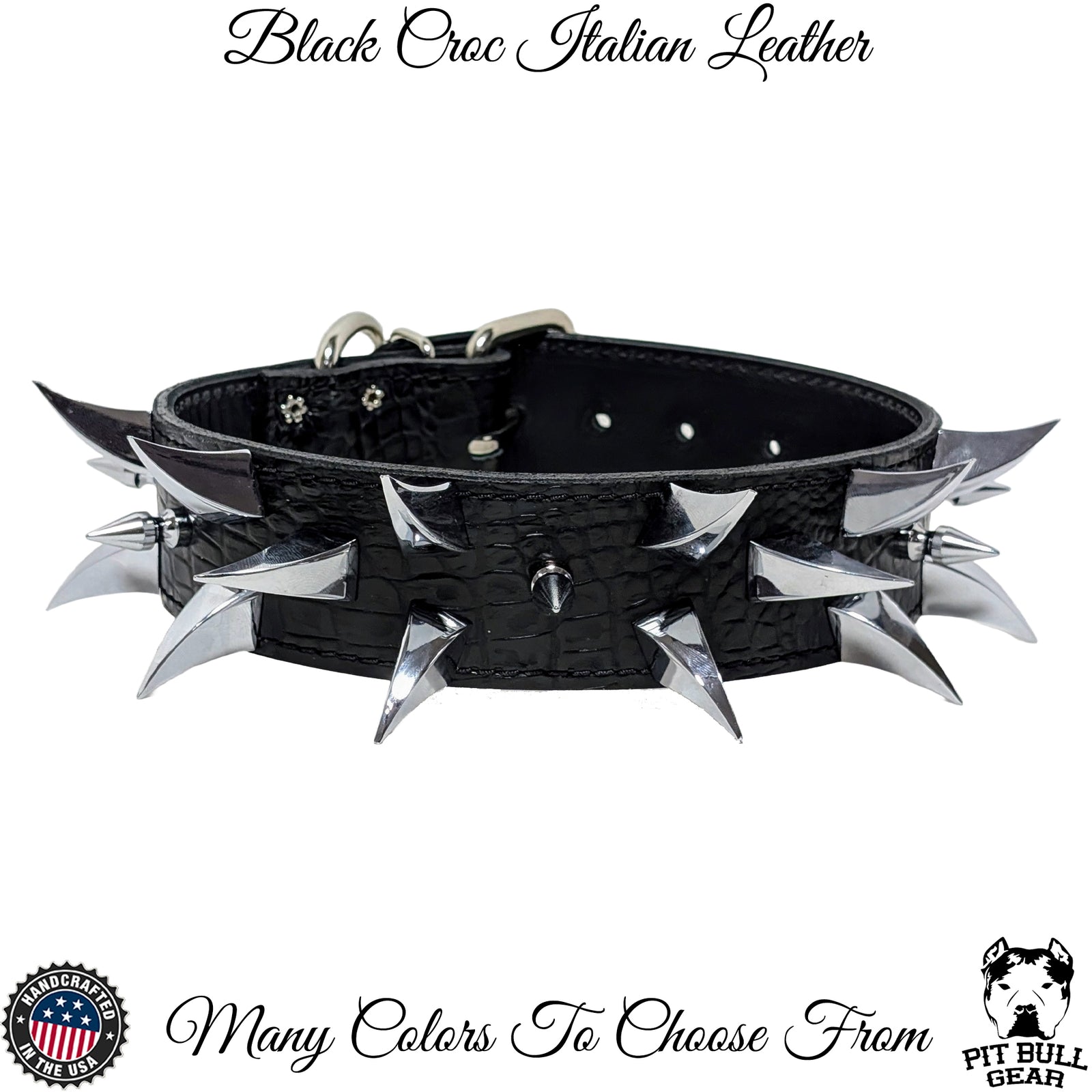 W2 - 2" Wide Spiked Leather Dog Collar