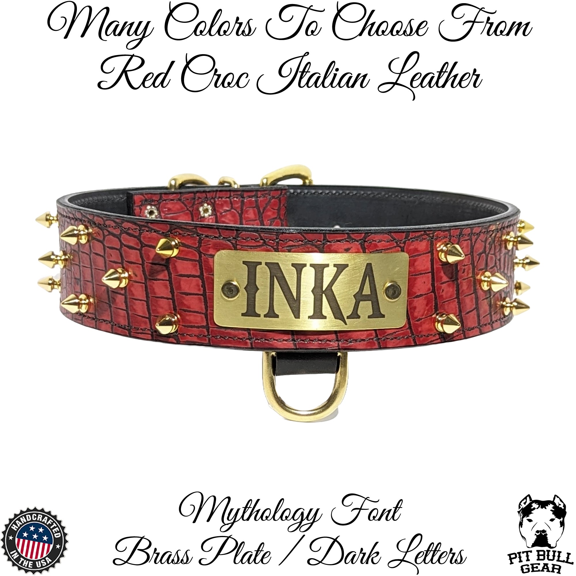 W46 - 2" Spiked Leather Dog Collar with Personalized Name Plate