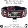 WN6 - 2" Wide Leather Collar with Personalized Name Plate Leather, Skulls & Crossbones