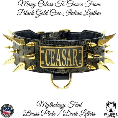 X11 - 3" Wide Spiked Leather Dog Collar with Personalized Name Plate