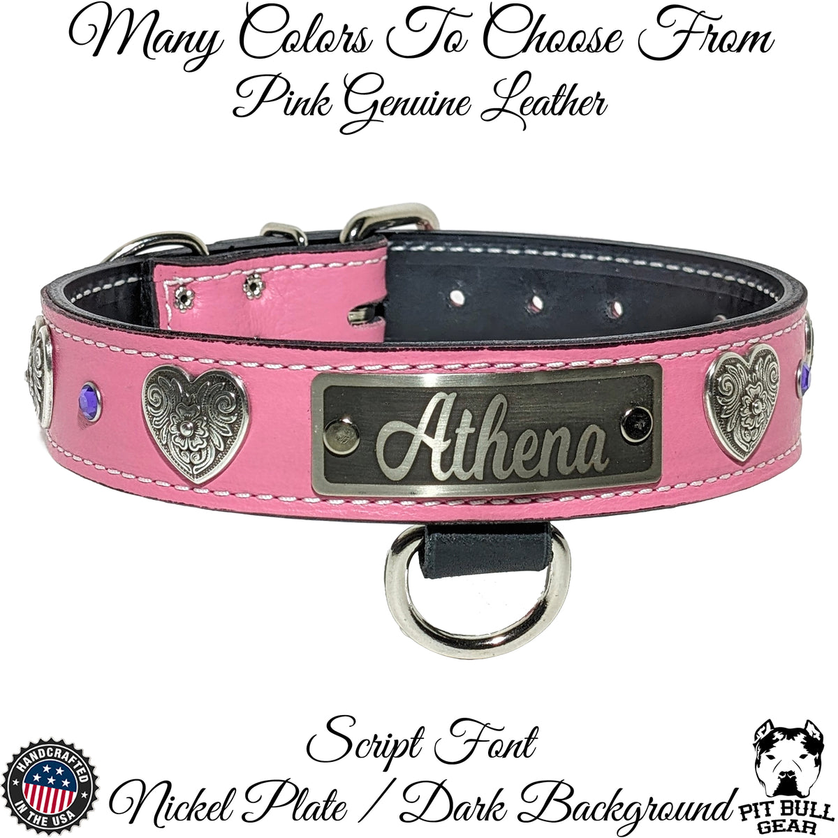 DV2 - 1 1/2&quot; Name Hearts &amp; Gems Leather Collar