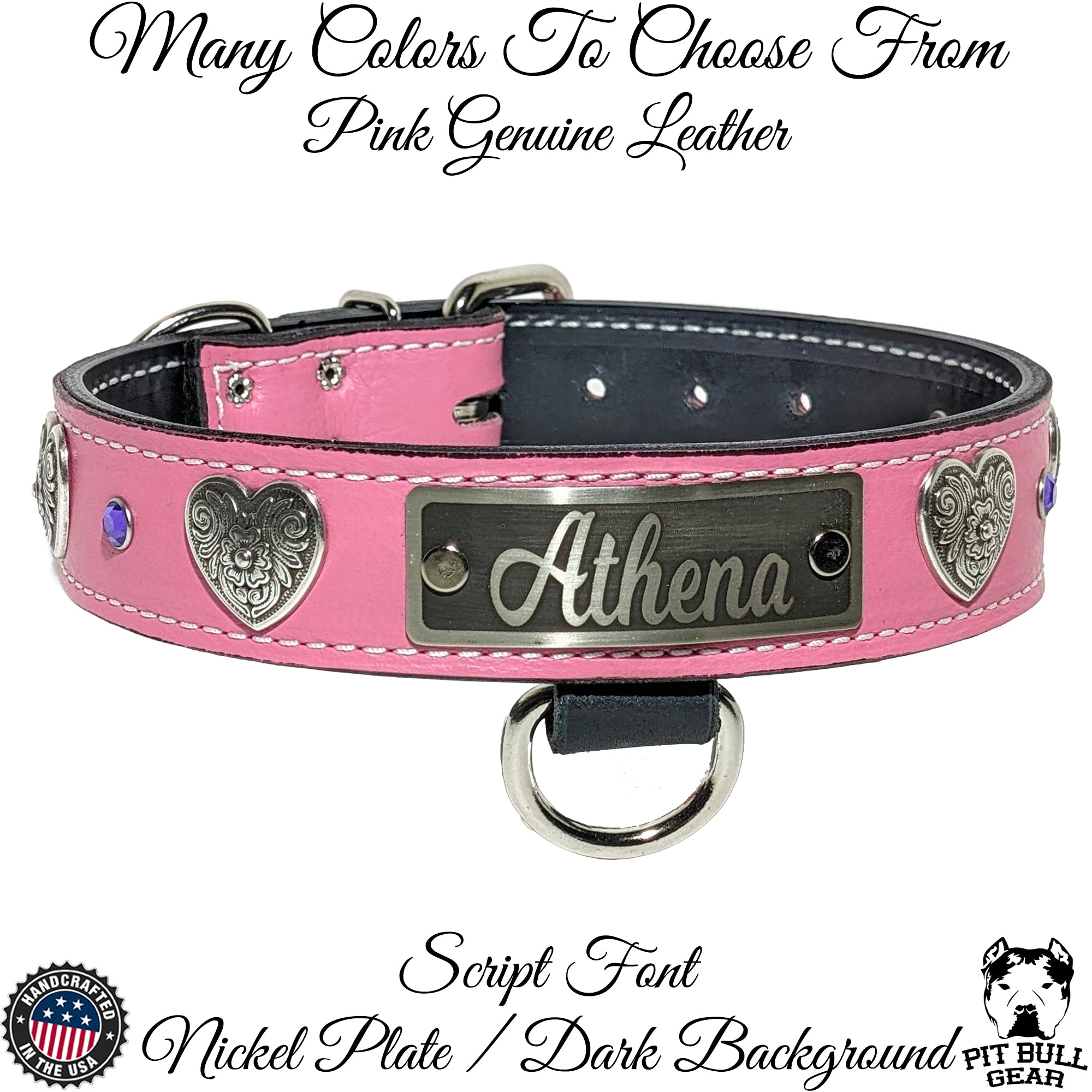 DV2 - 1 1/2" Name Hearts & Gems Leather Collar