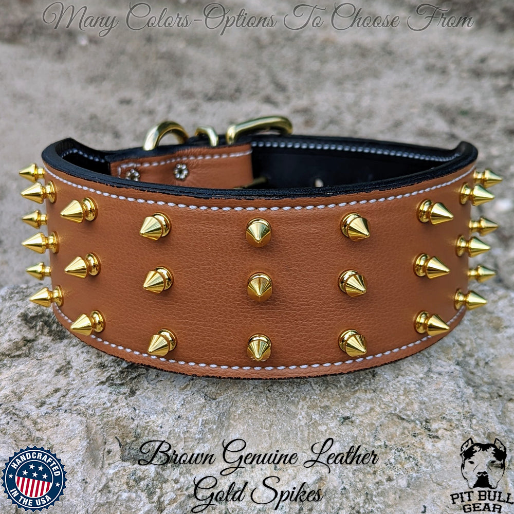 J12 - Collar de cuero con pinchos para perros de 2 1/2&quot;