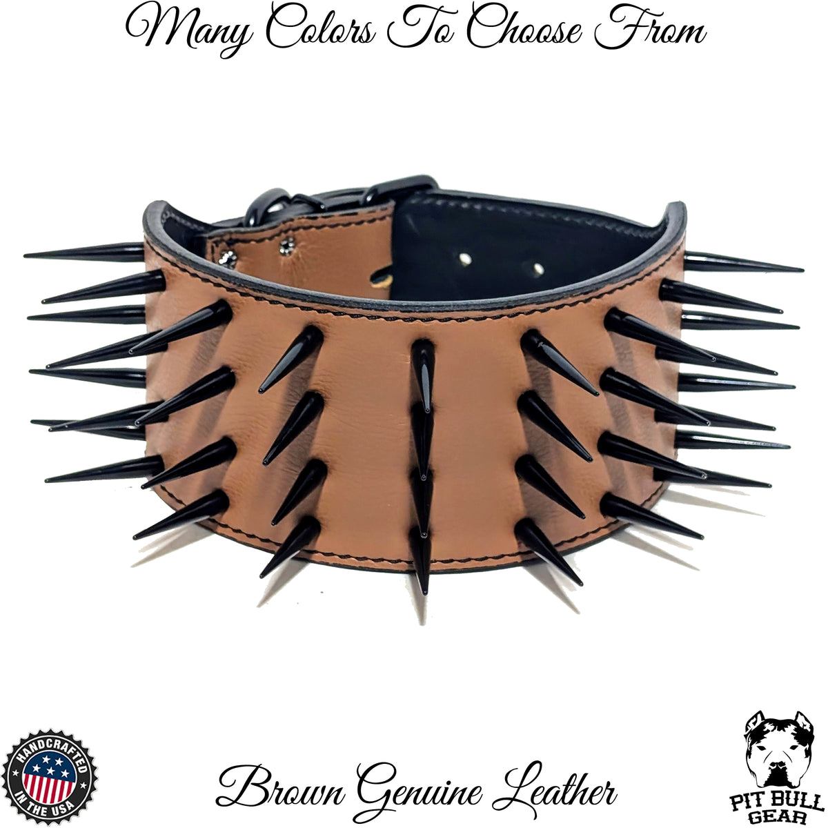 J22 - 2.5&quot; Wide Leather Dog Collar with 1.5&quot; Tall Cone Spikes