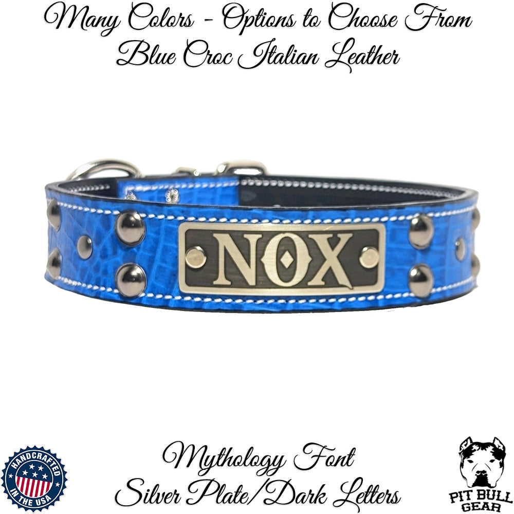 N10 - Collar de cuero para perro de 1,5" de ancho con placa de identificación personalizada y tachuelas