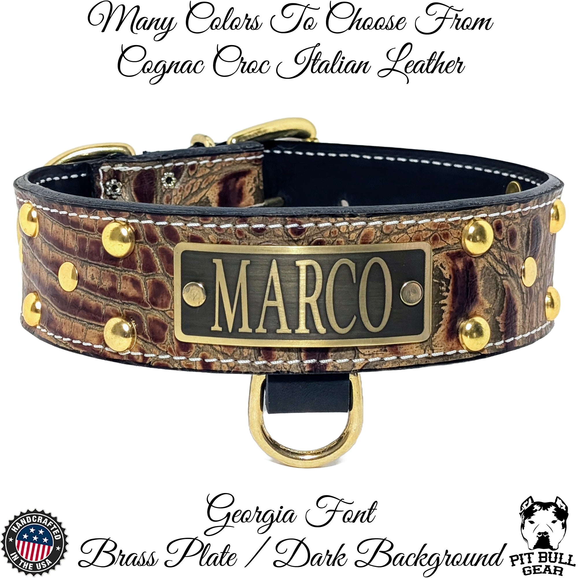 N12 - 2" Wide Leather Studded Dog Collar with Name Plate