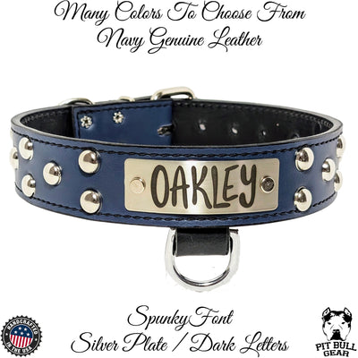 N13 - 1.5" Wide Leather Dog Collar, Personalized Name Dome Studded