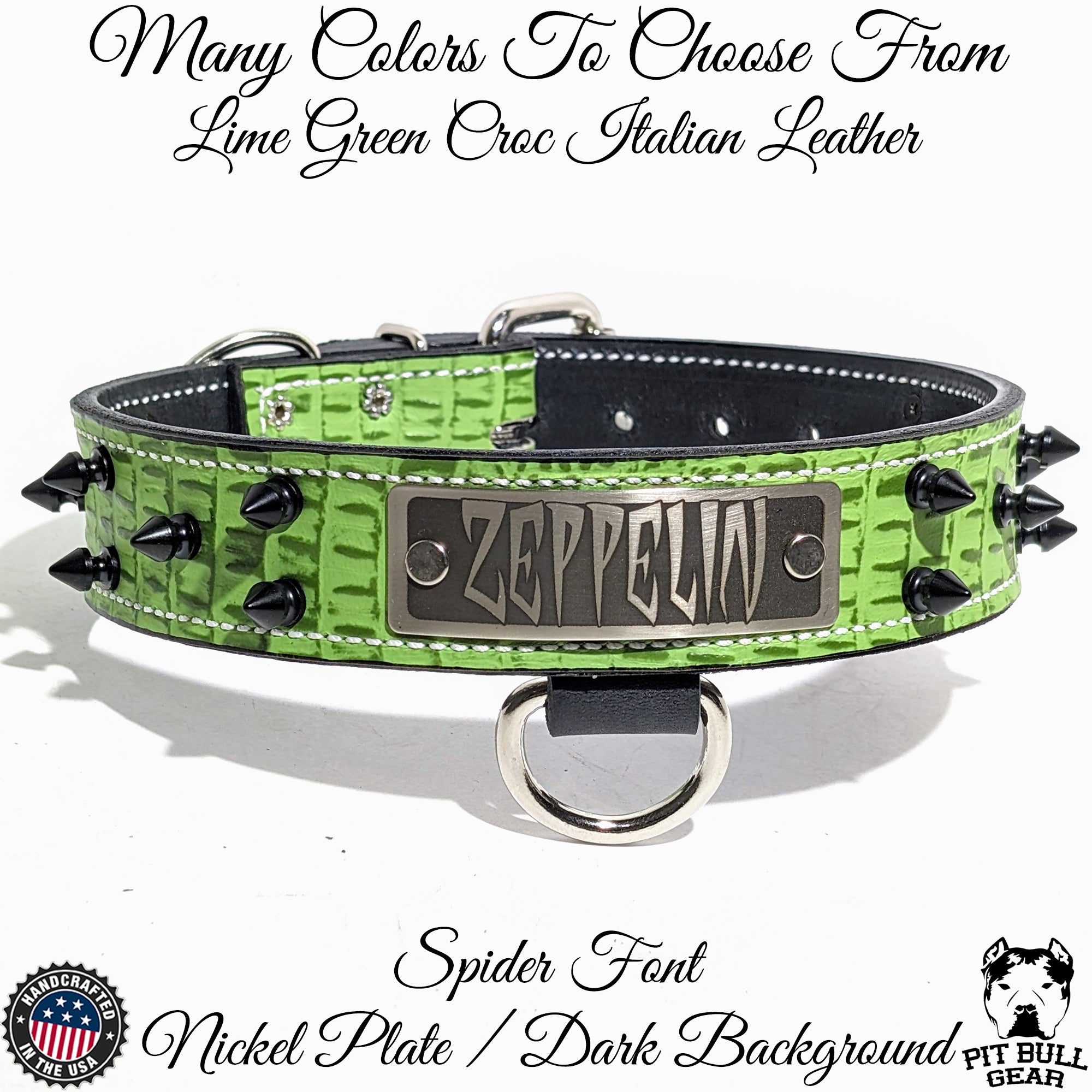 N14 - Collar para perro de cuero con pinchos de 1,5" de ancho y placa de identificación personalizada 