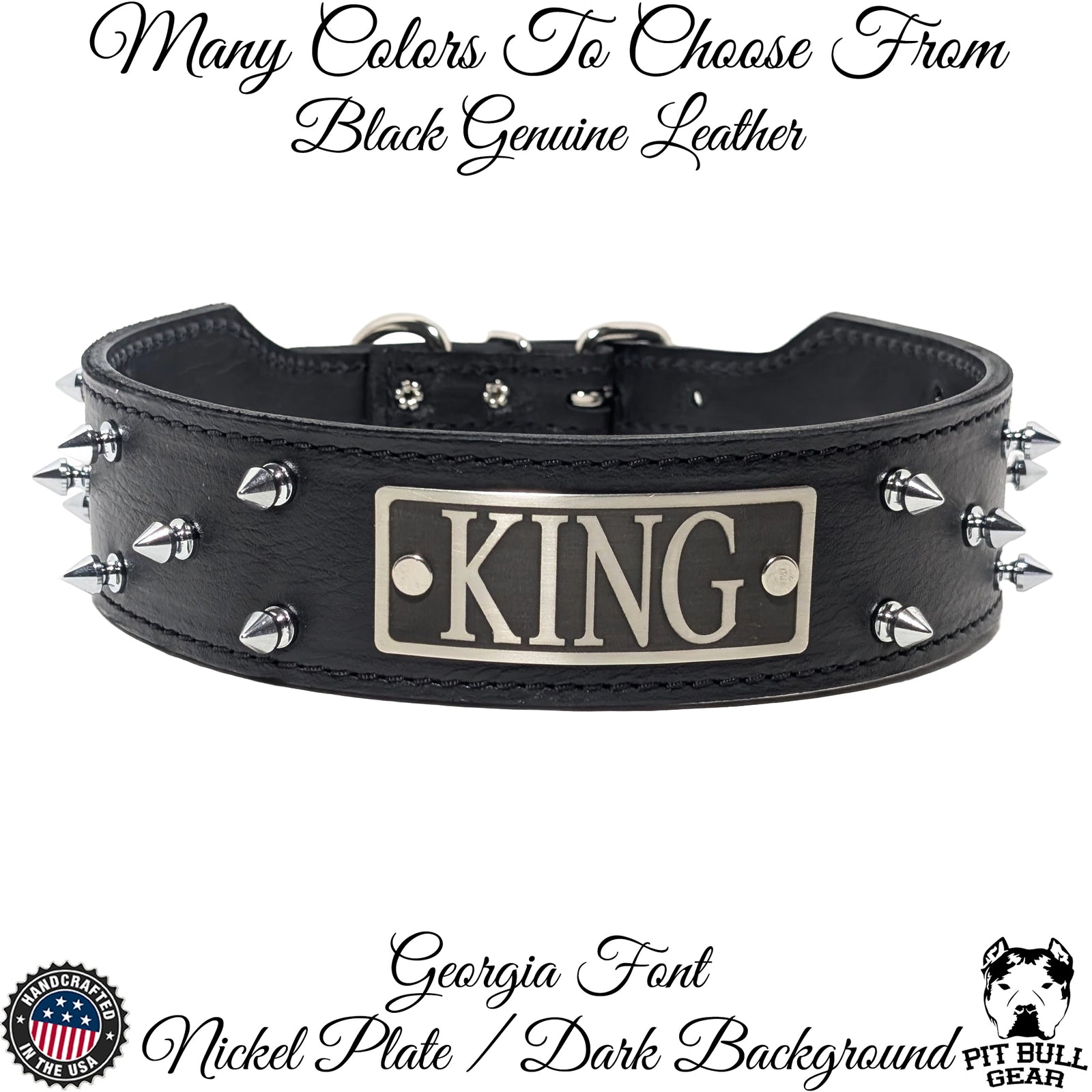 N6 - 2" Wide Personalized Tapered Leather Dog Collar with Spikes