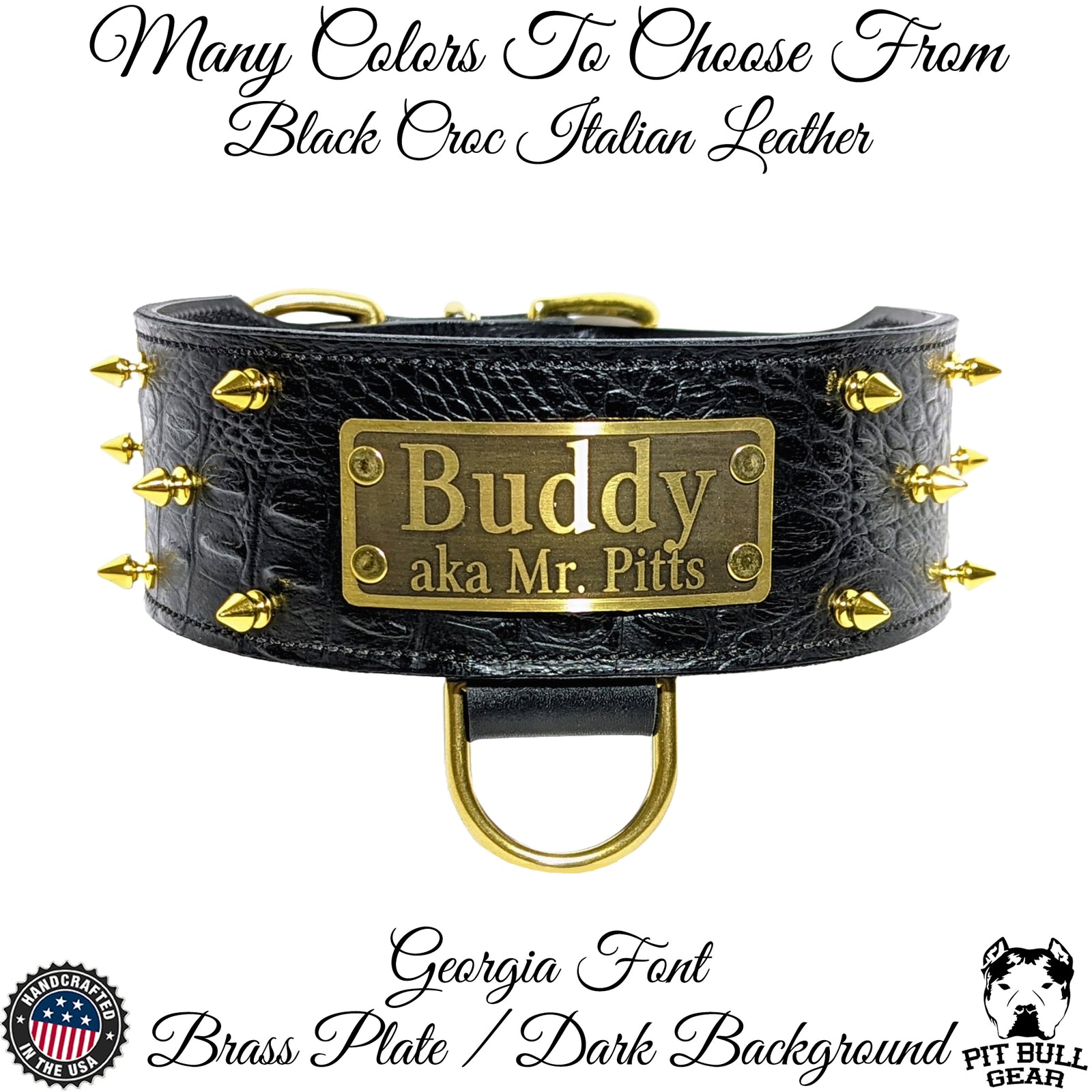 NJ1 - 2.5" Wide Leather Dog Collar with Spikes and Name Plate