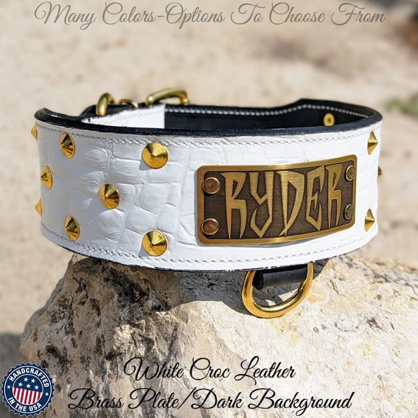 Personalized Leather Studded Dog Collar - 2 1/2 Wide