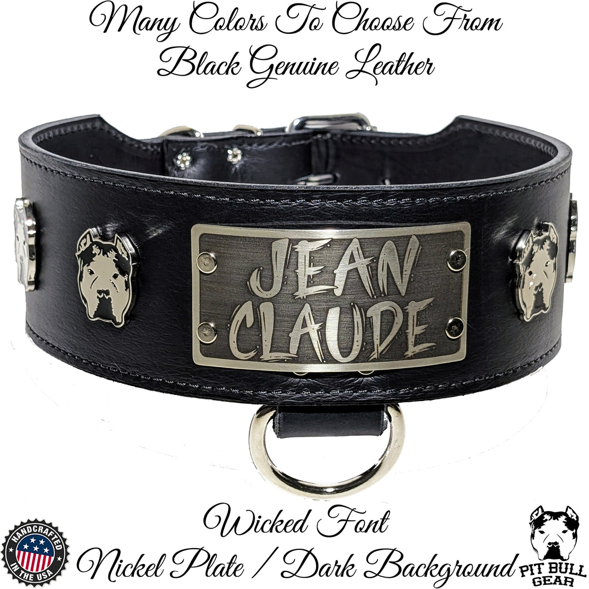 NX7 - 3&quot; Wide Leather Personalized Bully Dog Collar