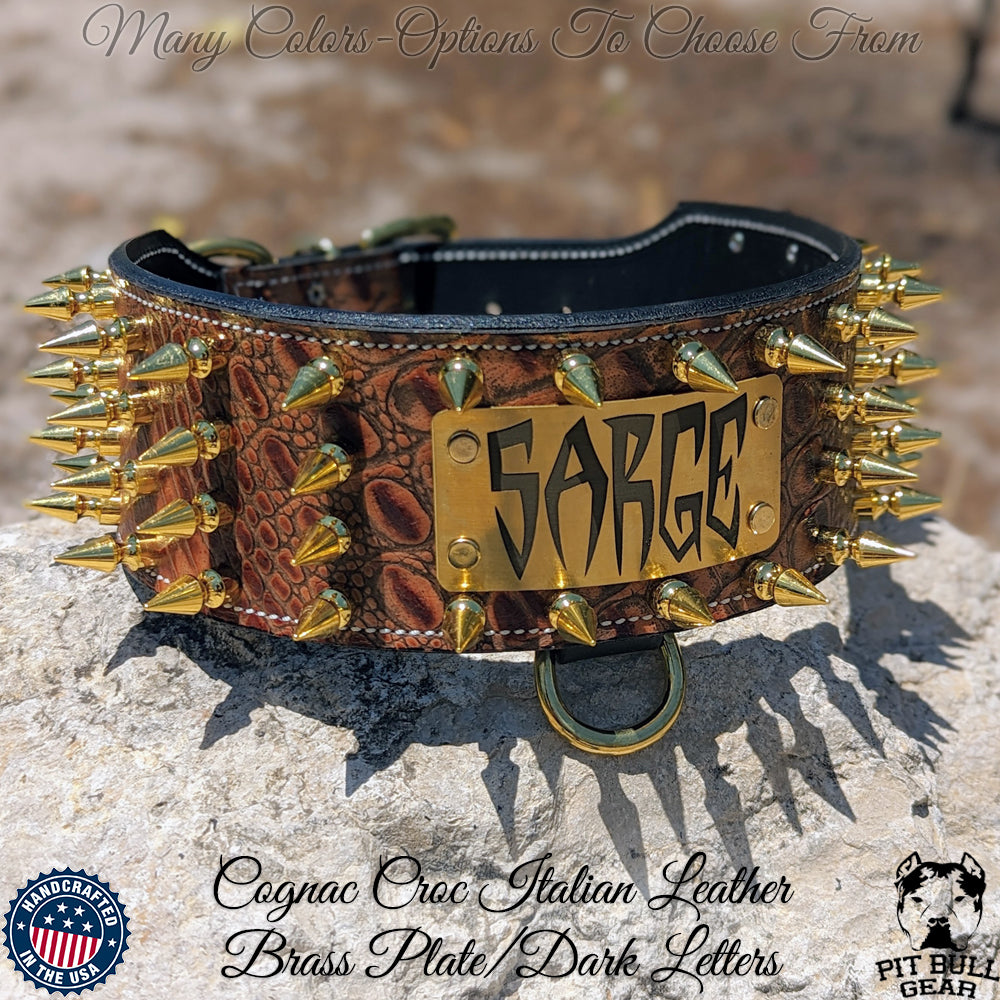 3&quot; Personalized Name Plate Spiked Leather Dog Collar