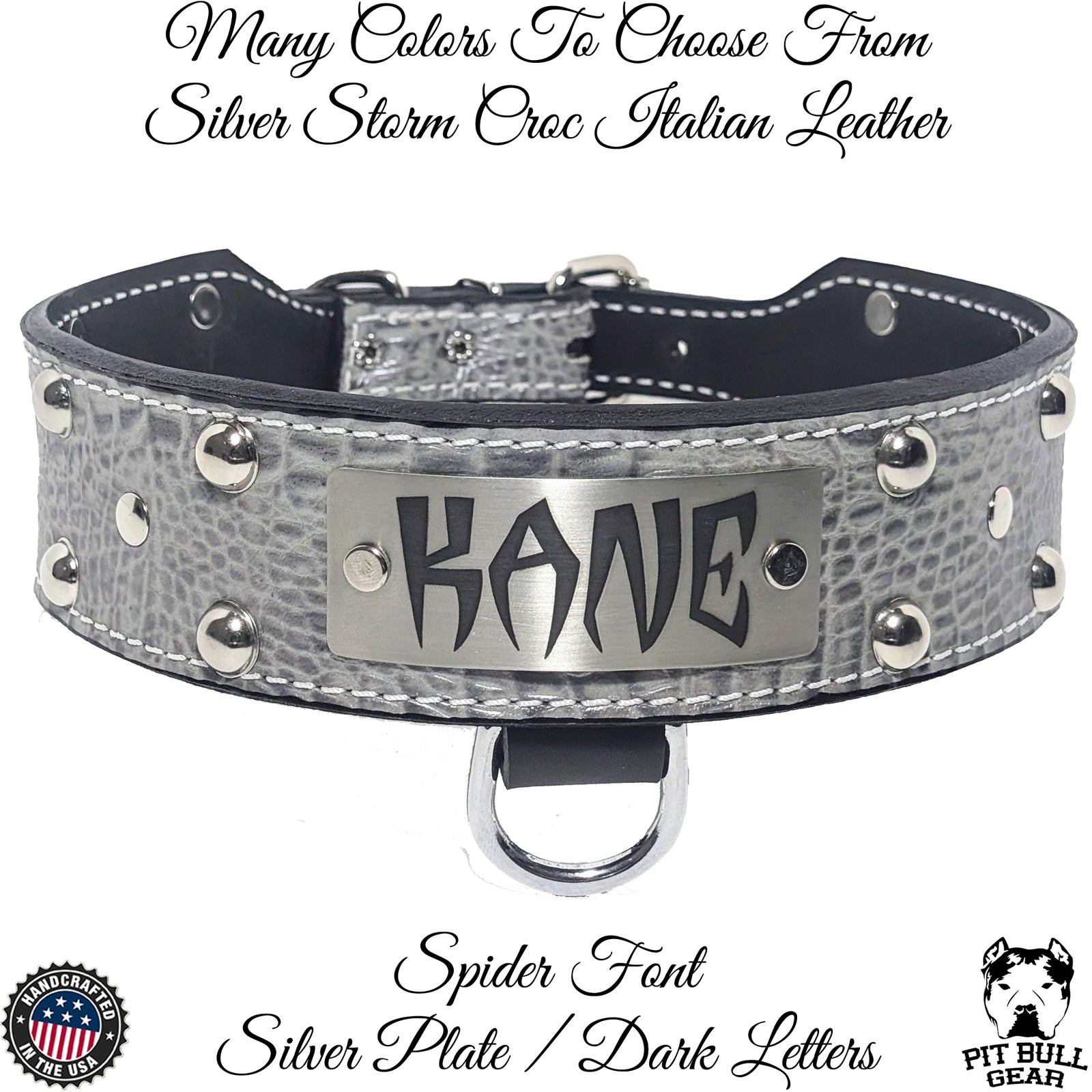 TW12 - 2" Wide Tapered Leather Studded Dog Collar with Name Plate