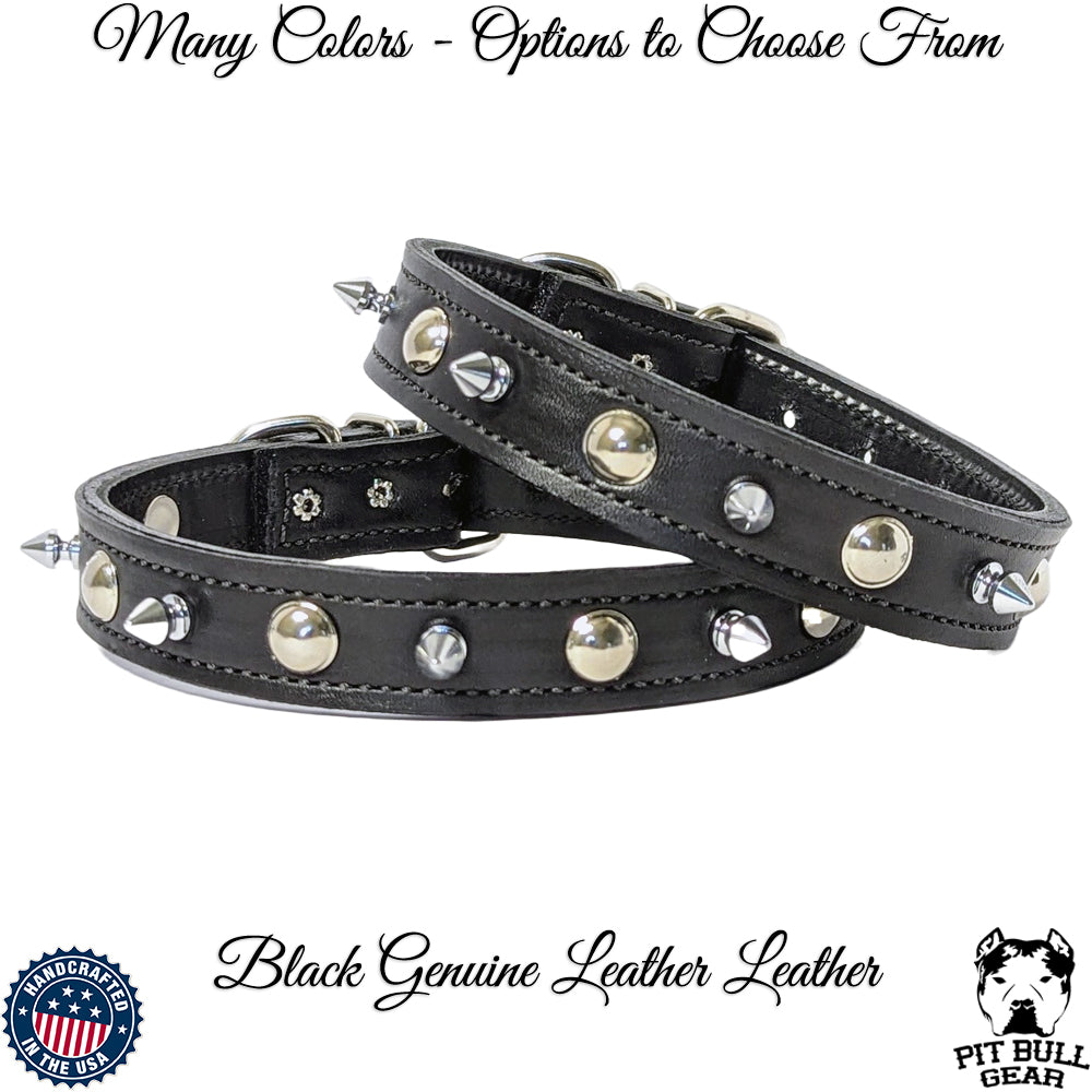 U12 - 1&quot; Wide Spiked &amp; Studded Leather Dog Collar