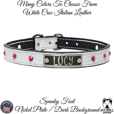 U13 - 1" Wide Personalized Leather Dog Collar with Gems