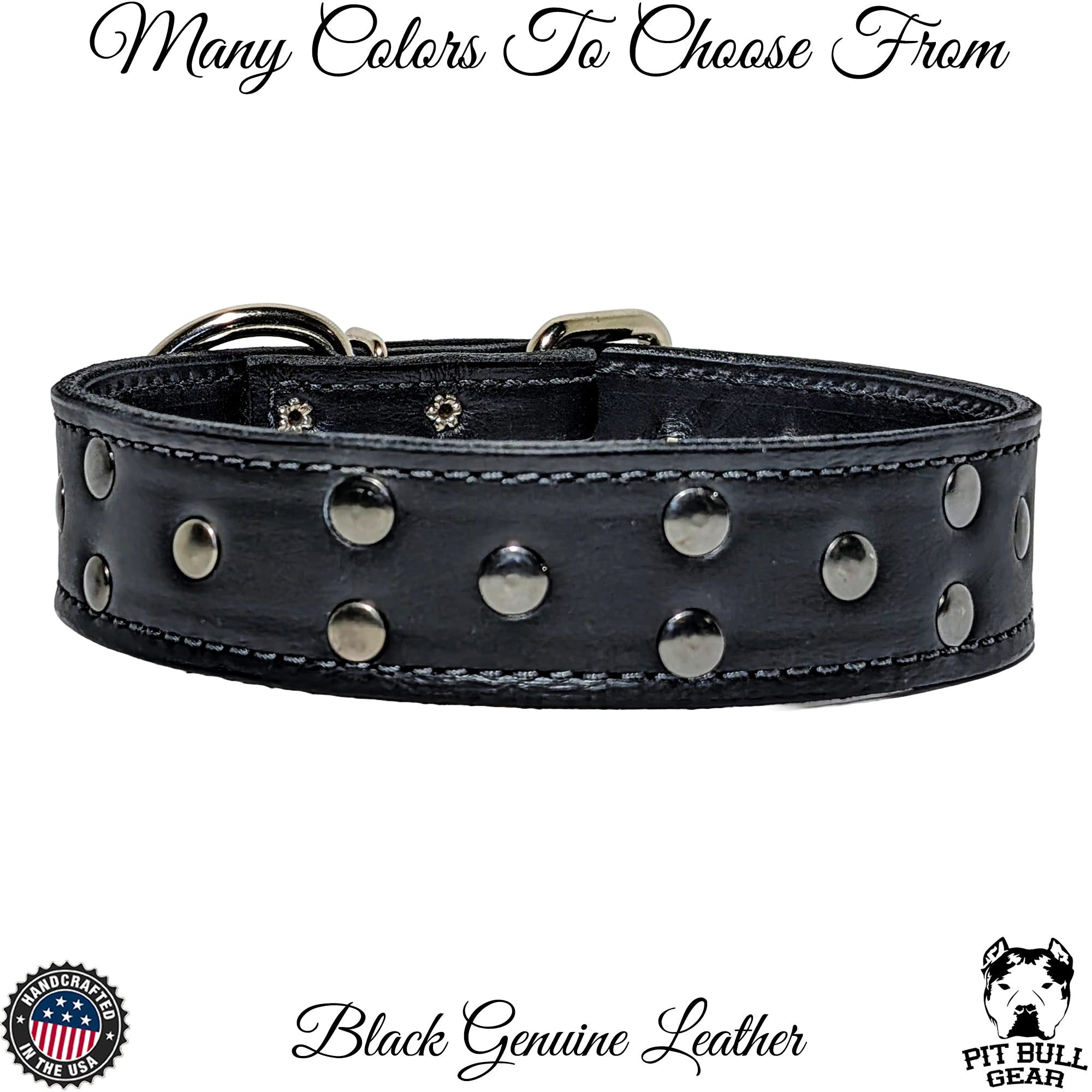 Fancy Leather Dog Collar with Old Nickel Dotted Square Studs. Width - 1 1/2 inch order (40 mm) (model OldMill-C15)