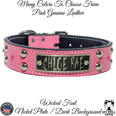 V20 - Collar de cuero personalizado para perros de 1,5" de ancho con tachuelas y gemas