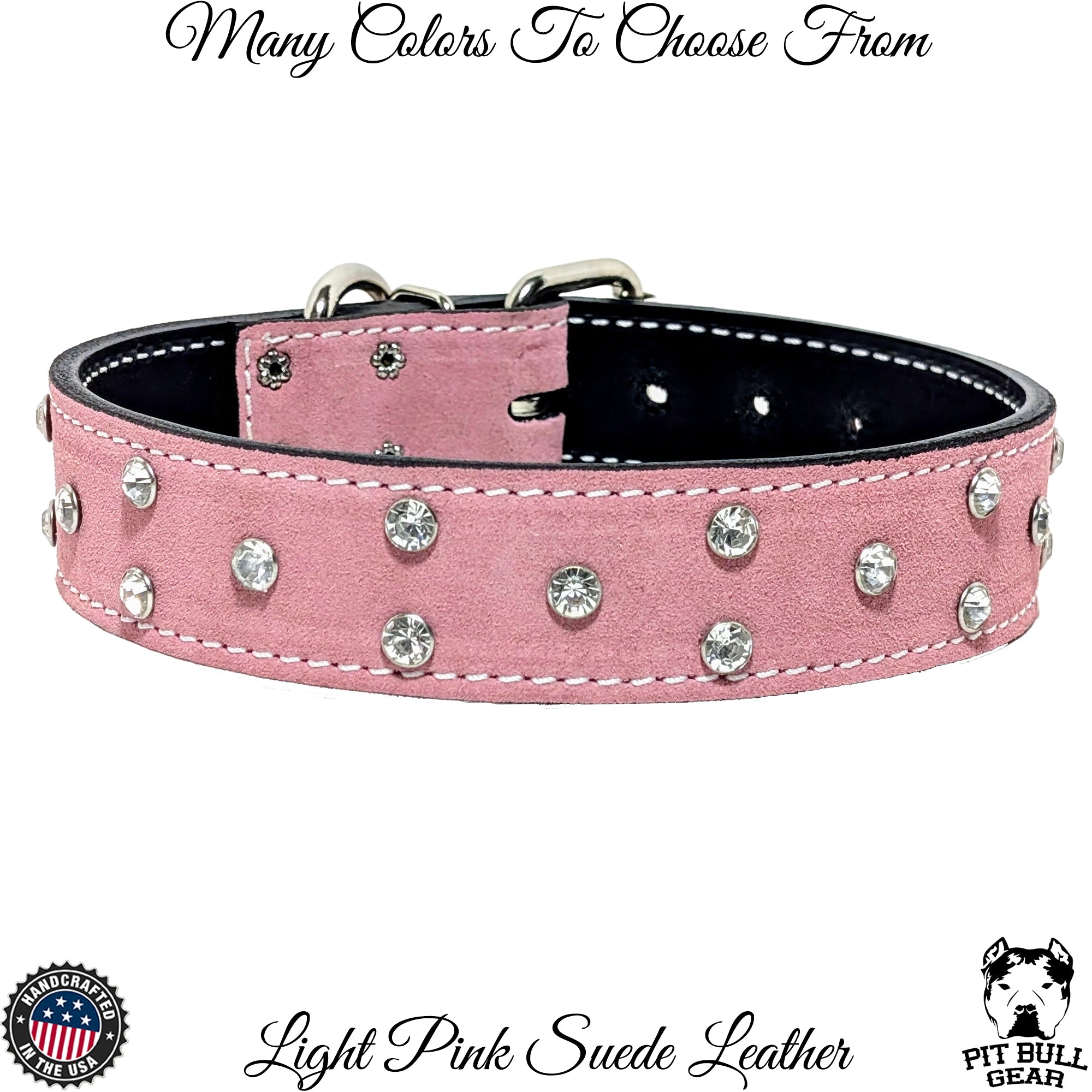 V44 - 1.5" Wide Leather Dog Collar w/Gems