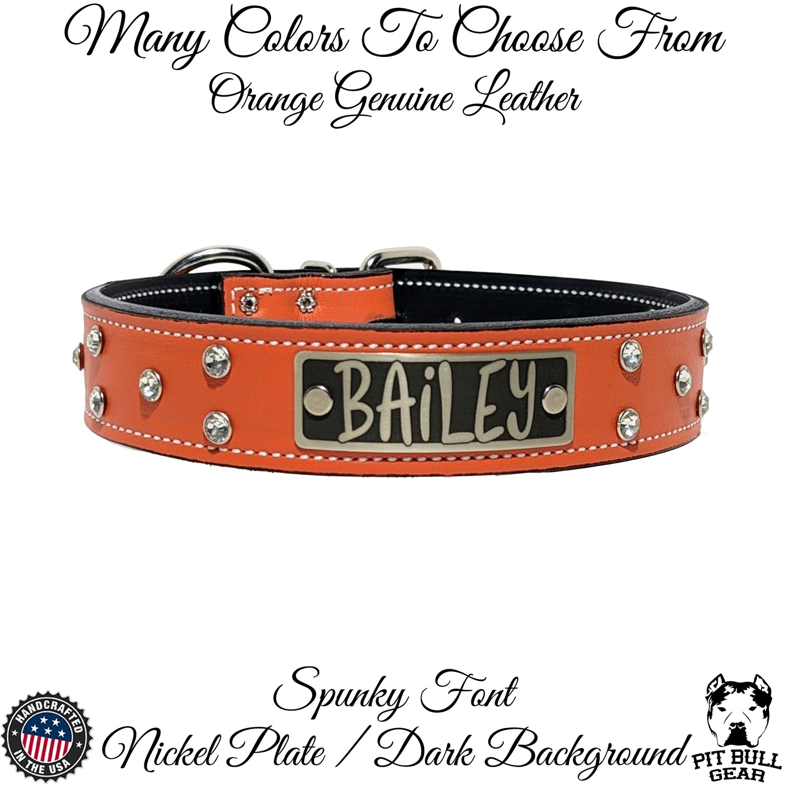 VN3- 1.5" Wide Personalized Leather Dog Collar with Gems