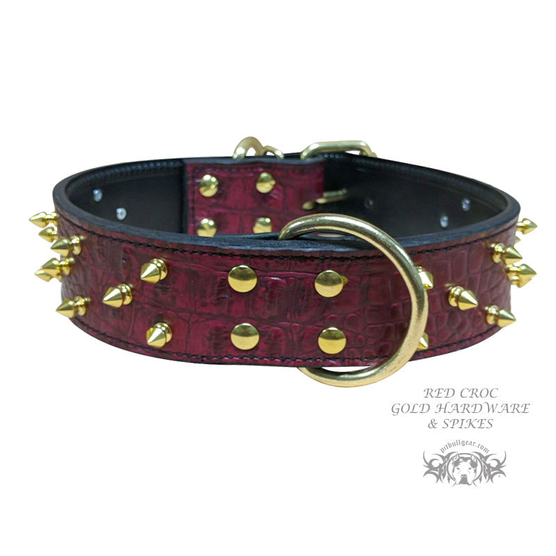 W36 - Collar de cuero con pinchos para perros de 2"