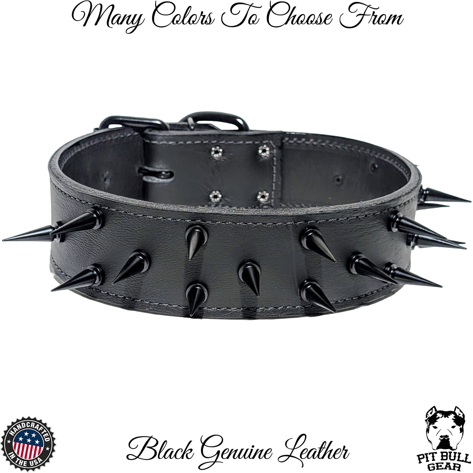 W22 - 2" Wide Spiked Leather Dog Collar