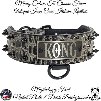 W29 - 2" Tapered Leather Personalized Collar w/Spikes & Studs