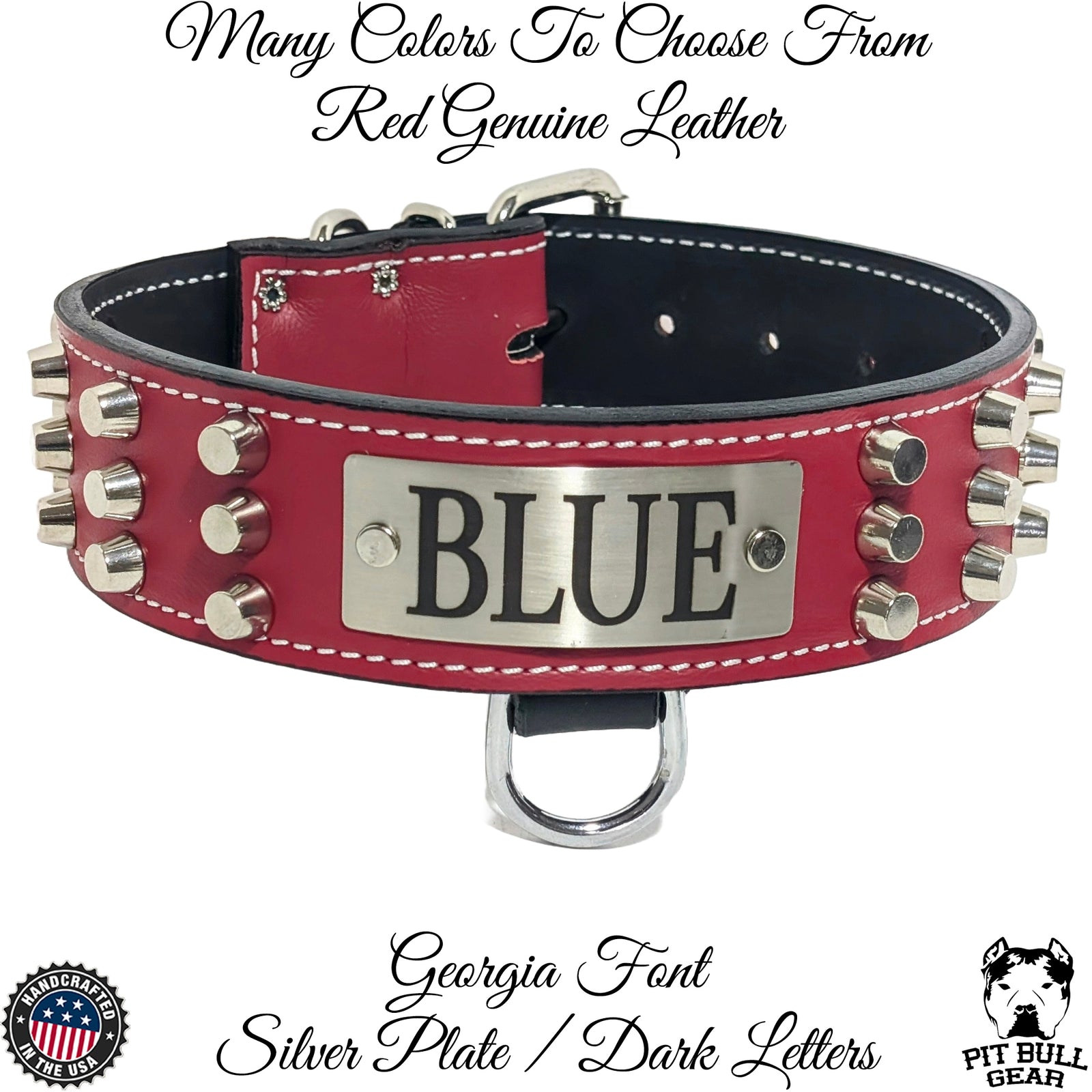 W48 - 2" Wide Personalized Leather Dog Collar with Bucket Studs