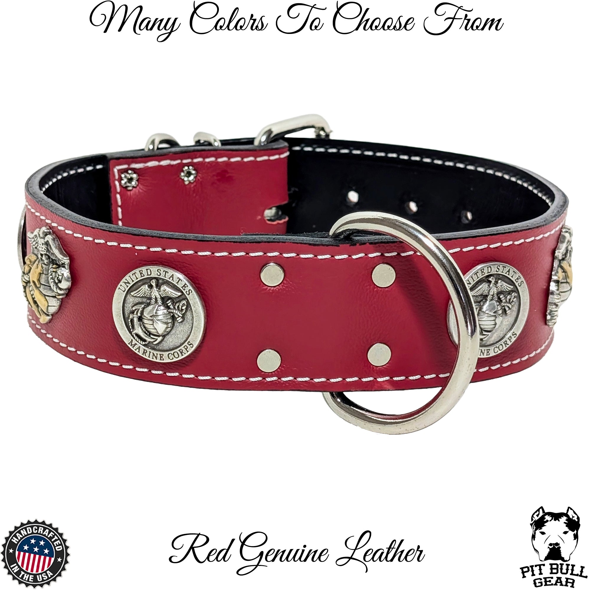 W76 - 2" Marine Corps Theme Leather Dog Collar