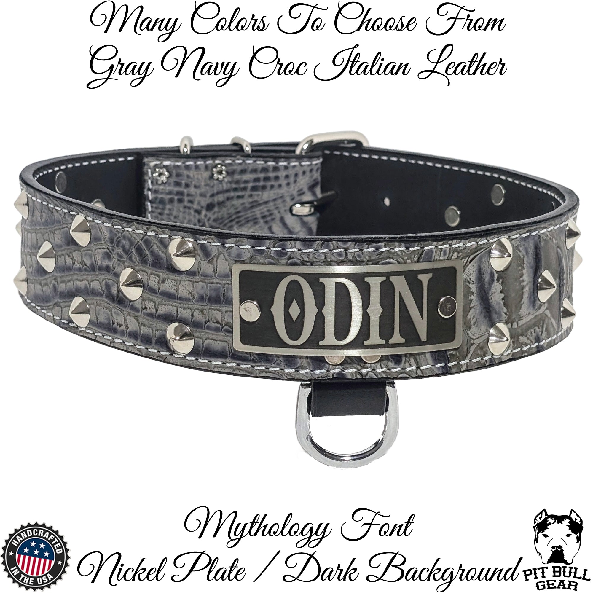 WN1 - Collar de cuero para perro de 2" de ancho con placa de identificación personalizada y tachuelas cónicas