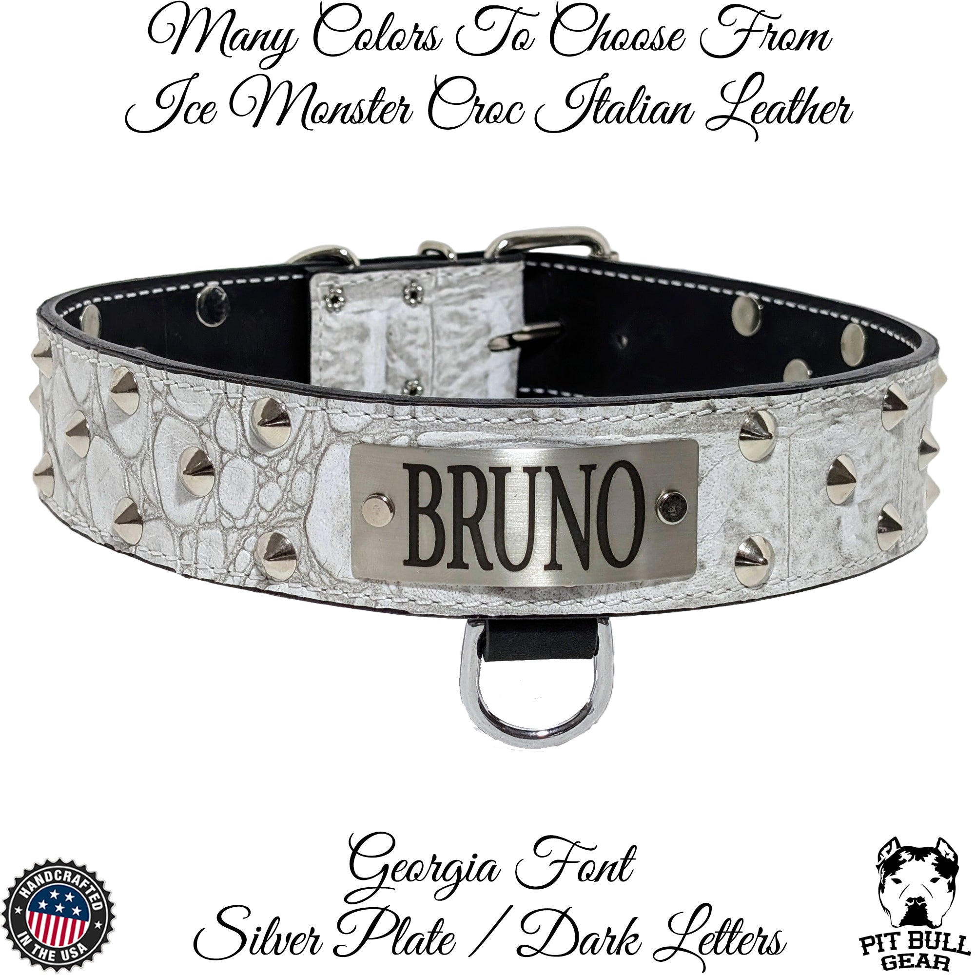 WN1 - Collar de cuero para perro de 2" de ancho con placa de identificación personalizada y tachuelas cónicas